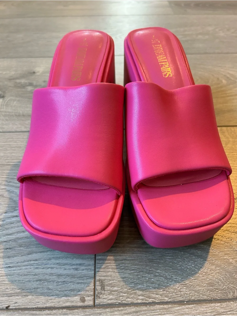 DREAM PAIRS Slip On Chunky Platform Slide Sandals Hot Pink Size 7